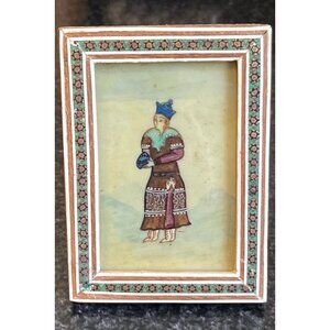 Vtg Handmade Painting Of A Female Micro Mosaic Indo Persian Moorish Art Inlay